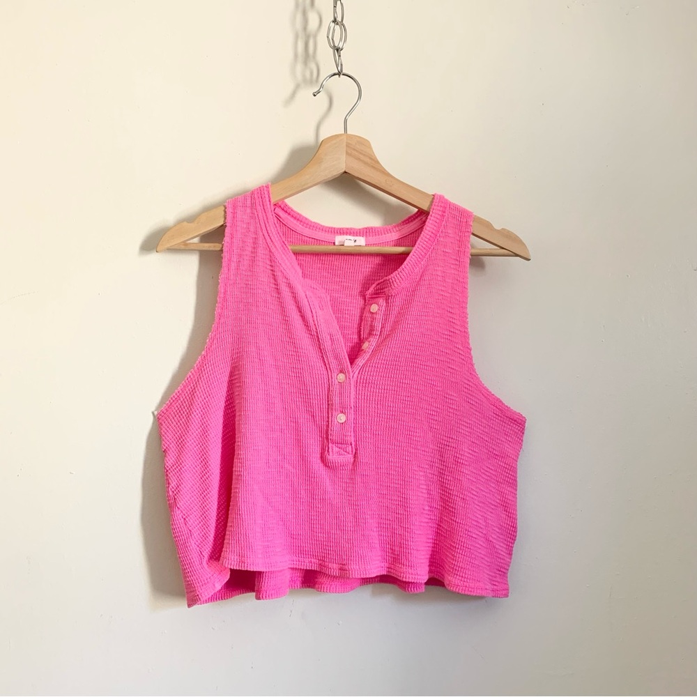aerie Pink Waffle Knit Sleeveless Crop Top US Medium